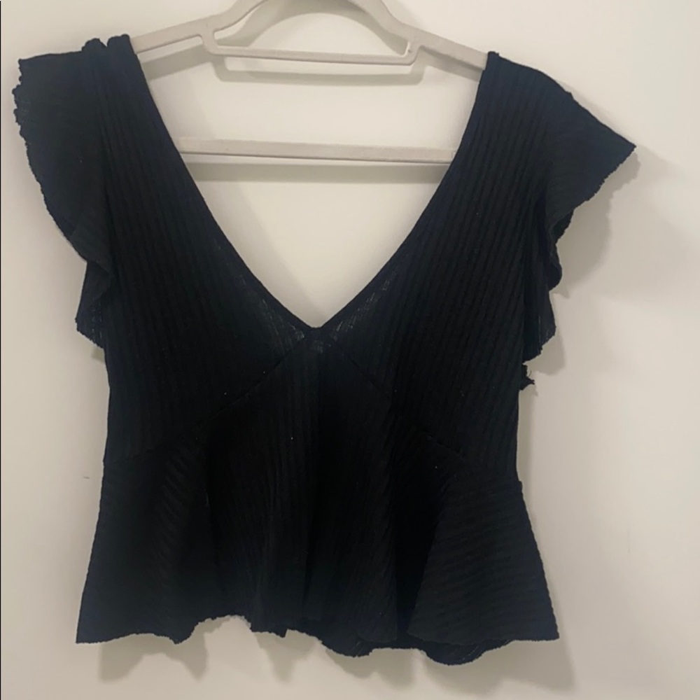 Black Ripped Flowy Low-cut Tank